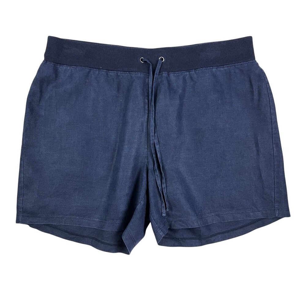 Talbots Women's Blue Drawstring Ribbed Knit Waist Pull-on Linen Shorts Size M